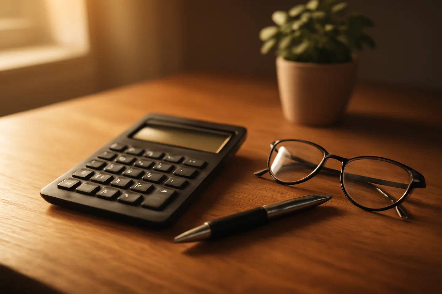 Calculator and property tax forms on a desk for selling land