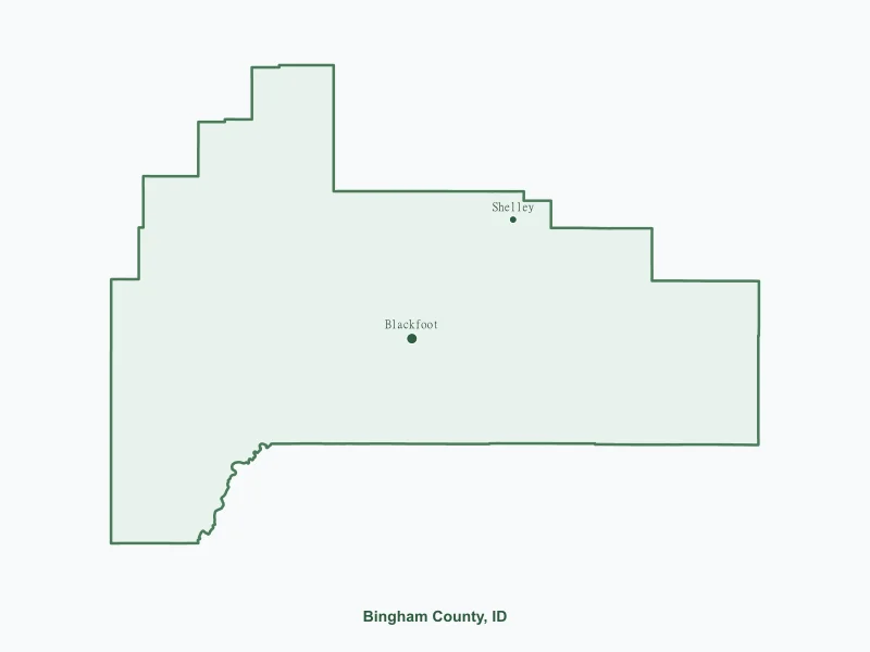 Map of Bingham County, ID showing major cities