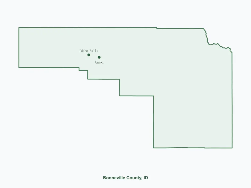 Map of Bonneville County, ID showing major cities