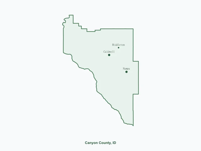 Map of Canyon County, ID showing major cities