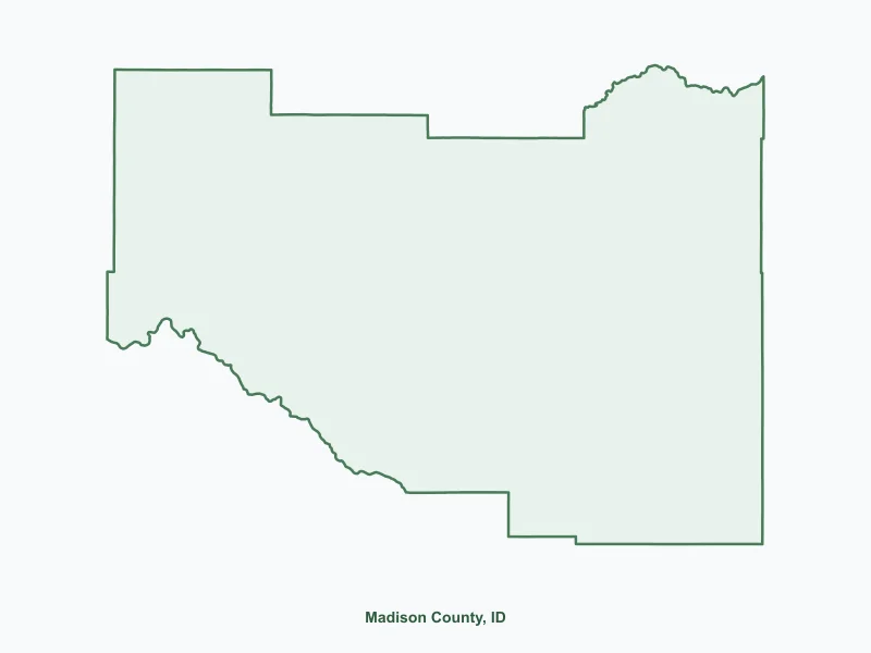 Map of Madison County, ID showing major cities