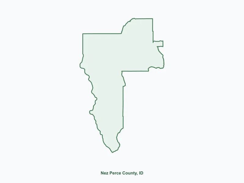 Map of Nez Perce County, ID showing major cities
